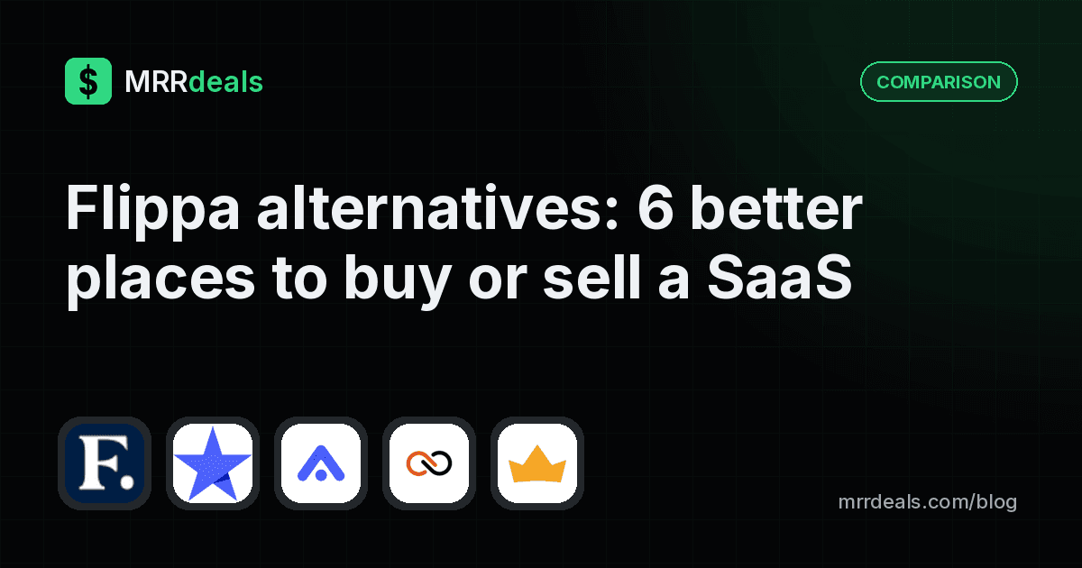 Flippa alternatives cover with Flippa, TrustMRR, Acquire.com and Microns logos