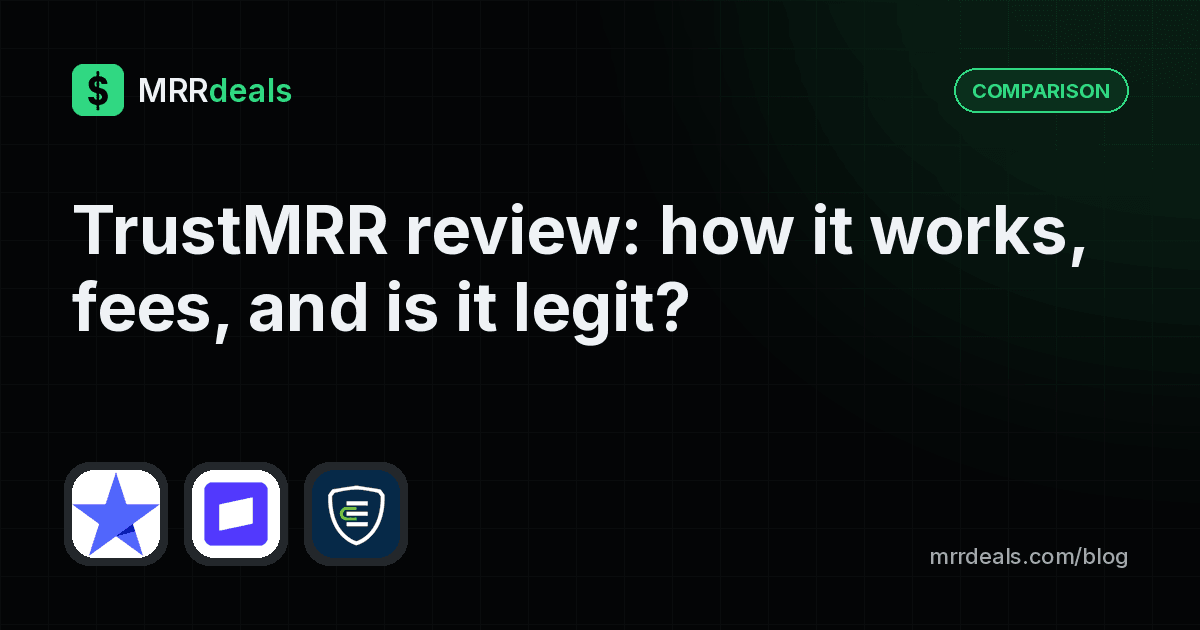 TrustMRR review cover with the TrustMRR and Escrow.com logos